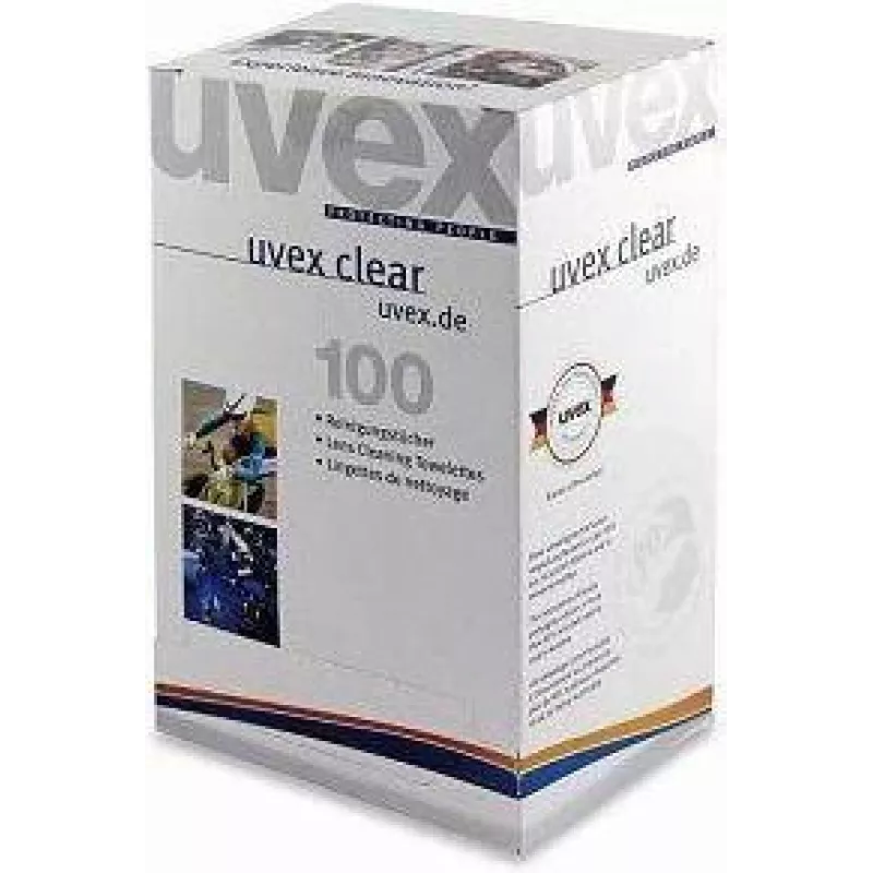 Valymo servetėlės UVEX 9963005 — pakuotė po 100 vnt., skirta apsauginių priemonių ir įrangos priežiūrai