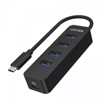 USB šakotuvas Unitek uHUB Q4 — 4 prievadų USB 3.2 Gen 1 (Type-A) šakotuvas, USB-C priegloba, 5 Gbit/s, 10 W, juodas
