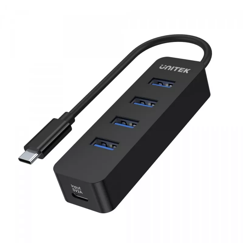 USB šakotuvas Unitek uHUB Q4 — 4 prievadų USB 3.2 Gen 1 (Type-A) šakotuvas, USB-C priegloba, 5 Gbit/s, 10 W, juodas