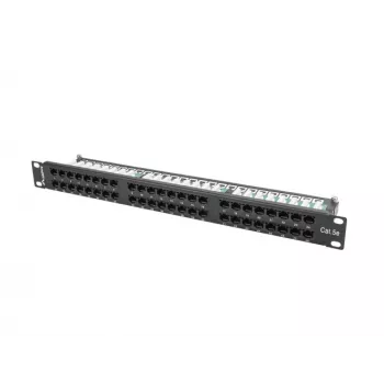 Komutacinis skydas LANBERG PPU5-1048-B 1U, 48 prievadų Cat5e, juodas, 445×102×44,5 mm