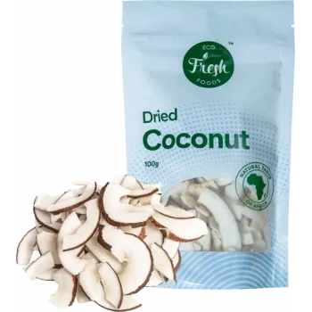 Džiovintas kokosas Eco fresh foods 100 g – smulkintas džiovintas kokosas, 100 g pakuotė