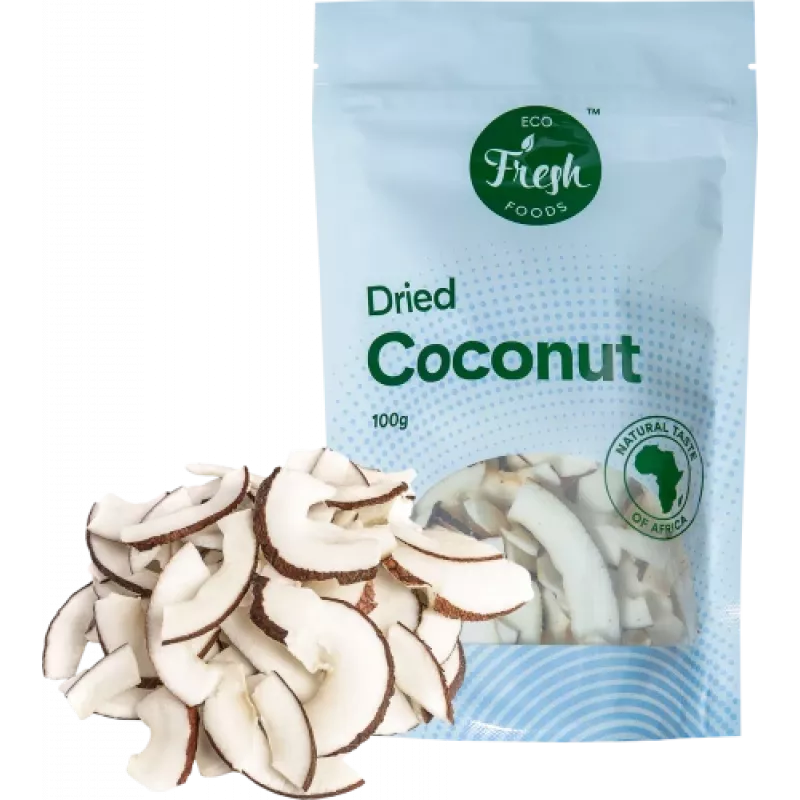 Džiovintas kokosas Eco fresh foods 100 g – smulkintas džiovintas kokosas, 100 g pakuotė