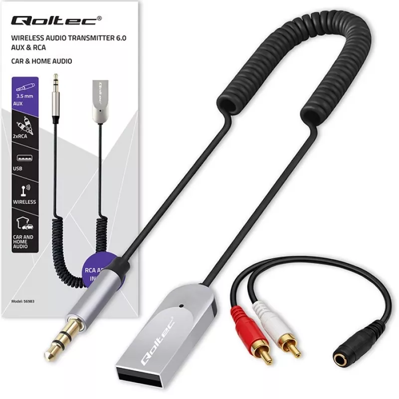 Belaidis garso imtuvo adapteris QOLTEC HiFi BT6.0 2xRC – Bluetooth garso imtuvas garsiakalbiams ir automobilio stereo sistemai
