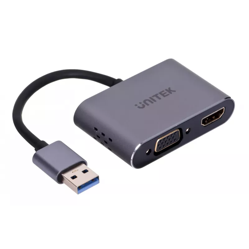 UNITEK V1304A vaizdo kabelio adapteris 0,15 m USB Type-A HDMI + VGA (D-Sub) Pilka