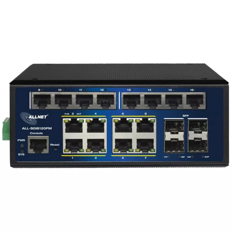 ALLNET ALL-SGI8120PM pramoninis PoE+ komutatorius 20+4 prievadų 10/100/1000 Mbps
