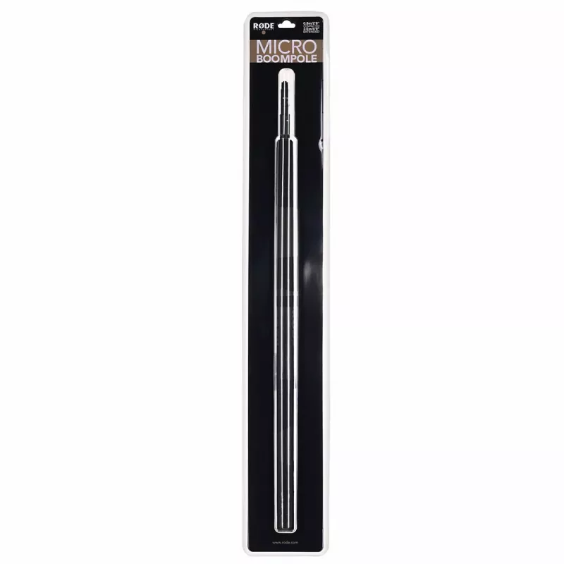 RØDE Micro Boompole – lengvas teleskopinis mikrofoninis strypas, ilgis 844 mm, svoris 396 g, kompaktiškas sulankstytas aukštis 33 mm