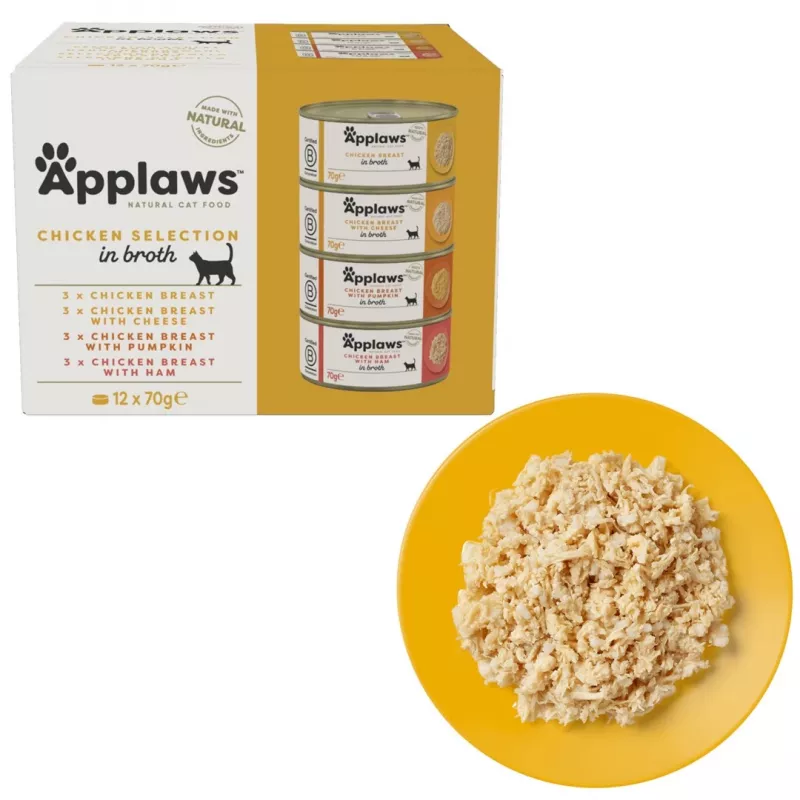 APPLAWS Chicken Selection in Broth - šlapias kačių maistas - 12x70g