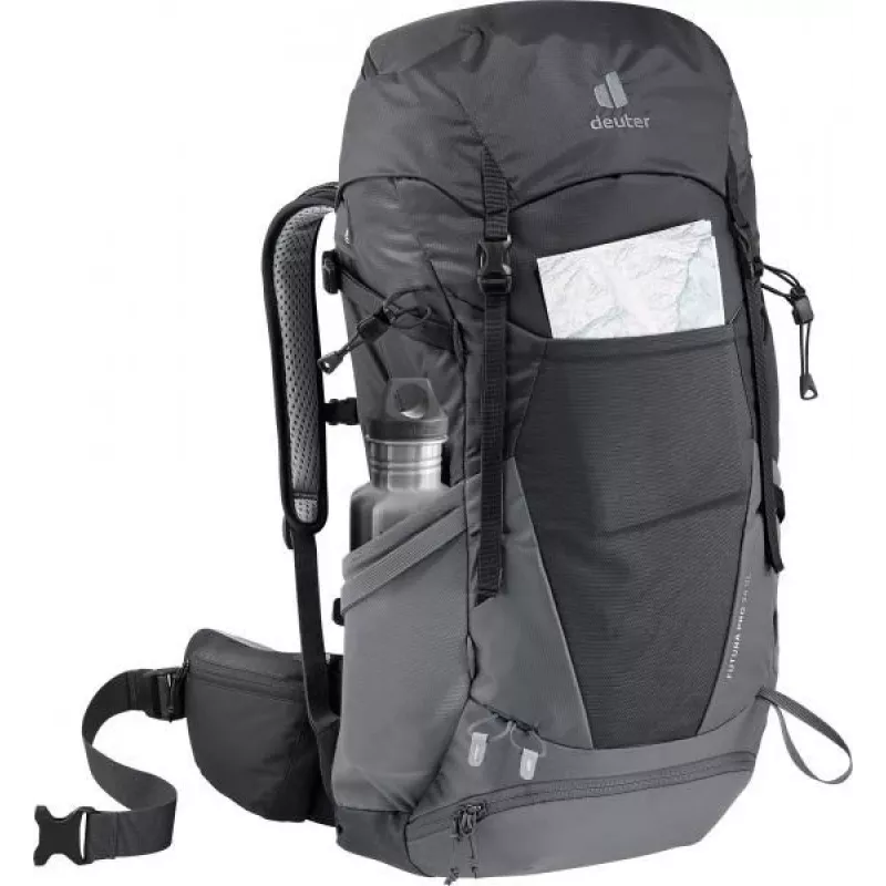 Kuprinė DEUTER Futura Pro 34 SL, moteriška žygių kuprinė, 34 l, 1,56 kg, ventiliacija, hidratacijos sistema 3 l, šalmo laikiklis, vidinis plieninis rėmas
