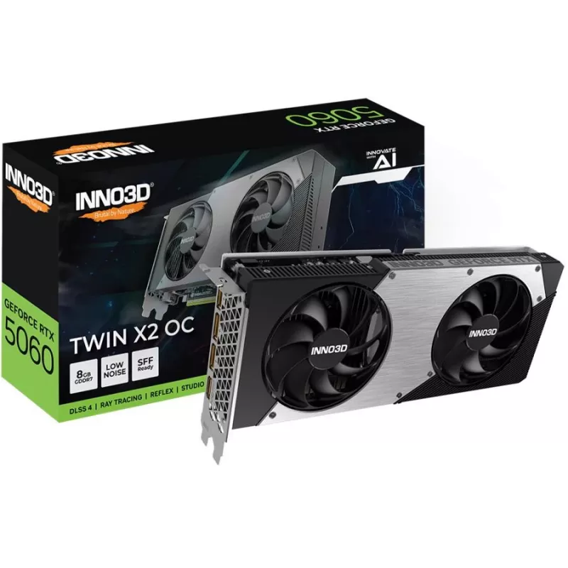 Vaizdo plokštė Inno3D GeForce RTX 5060 8GB GDDR7 PCIe 5.0, 2527 MHz pagreitis, 128 bitų, 2 lizdų, 3x DP 2.1b + 1x HDMI 2.1b
