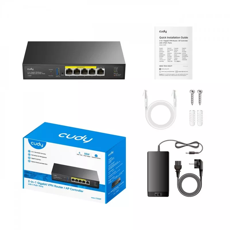 Belaidis maršrutizatorius Cudy C200P dviejų dažnių 300 Mbps, Gigabit Ethernet, USB 3.0, metalinis korpusas