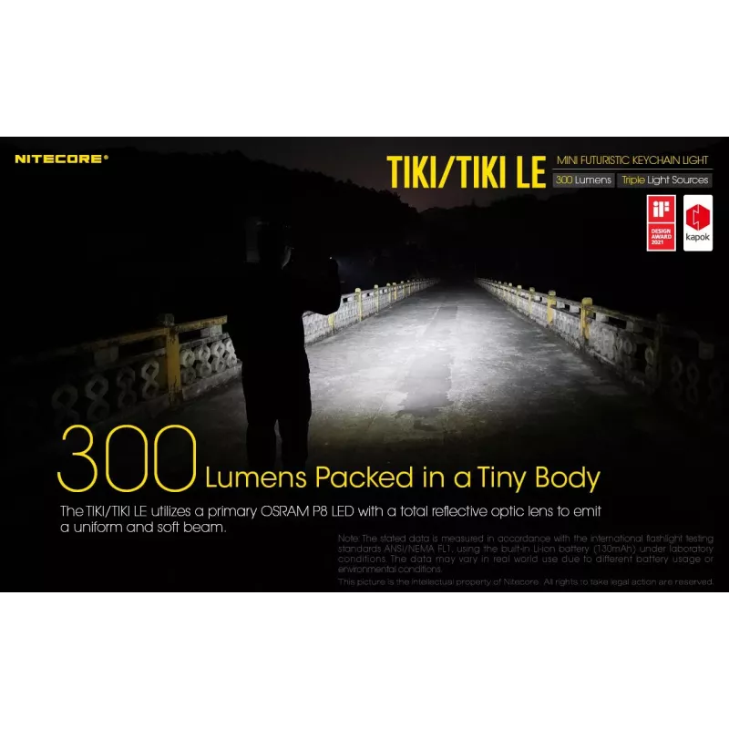 Rankinis žibintuvėlis Nitecore TIKI LE — 300 lm, USB-įkraunamas, polikarbonatas, IP66, atsparus smūgiams, 10,5 g, 55 mm, juodas