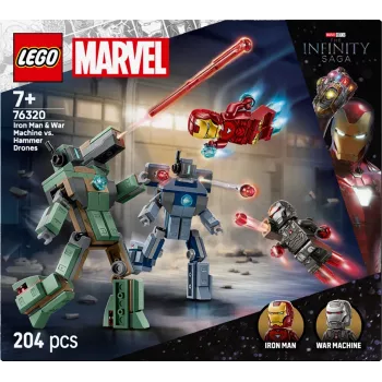 Konstravimo žaislas LEGO Marvel Super Heroes Geležinis žmogus ir War Machine rinkinys 76320, 204 dalys, 2 minifigūrėlės, 100 mm aukštis