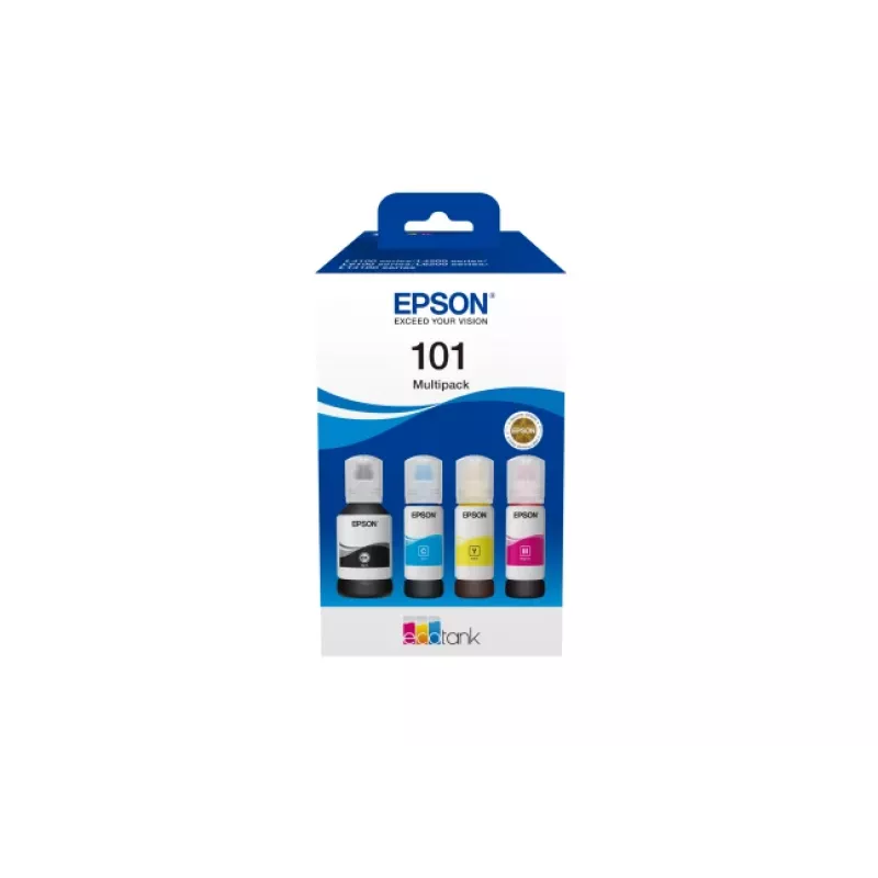 Originalius Epson EcoTank rašalo buteliukų rinkinys 4 spalvų — juoda 127 ml, žydra/rausvai raudona/geltona 210 ml (C13T03V64A)