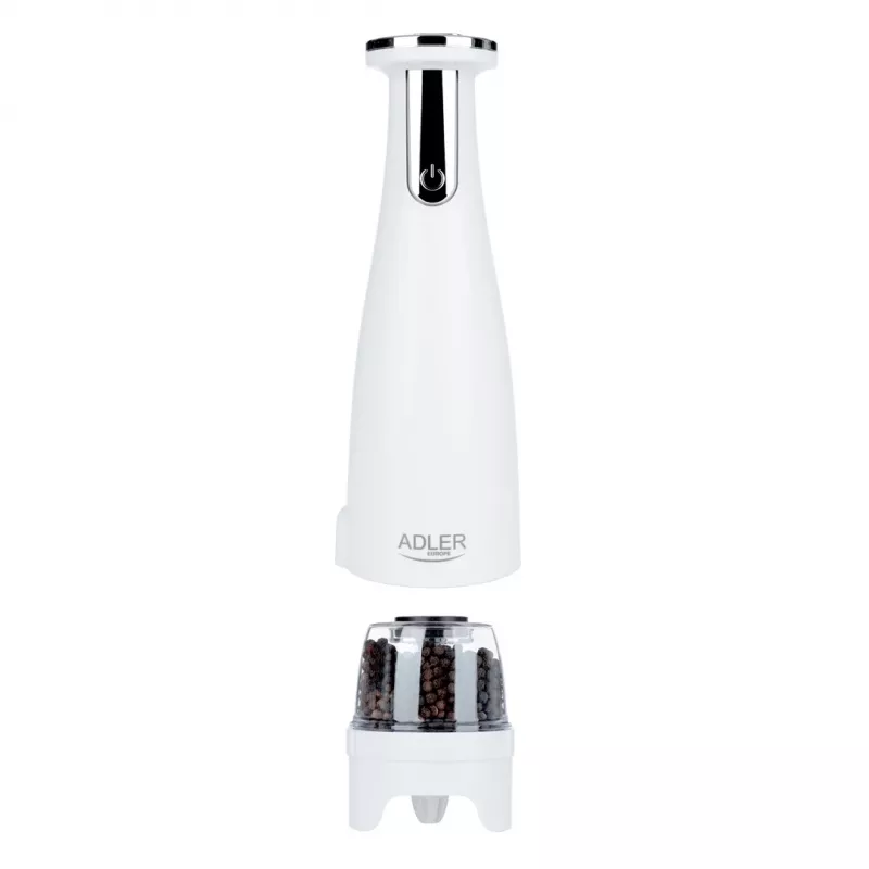 Elektrinis druskos ir pipirų malūnėlių rinkinys Adler AD 4449W Steel White, keraminės girnos, 150 ml, USB-C įkraunamas