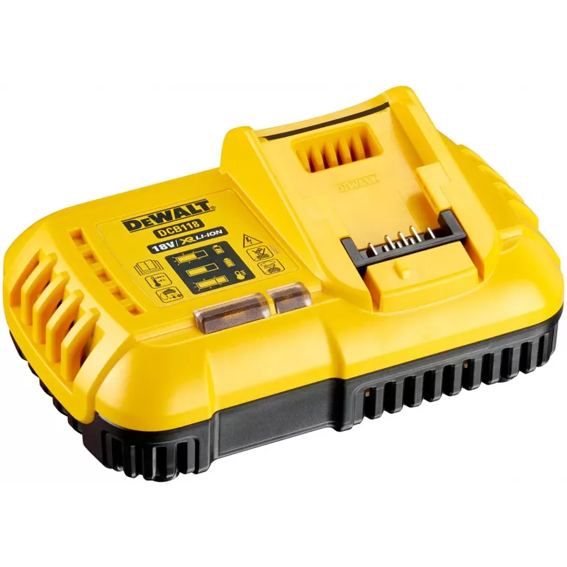 Baterijų įkroviklis DeWALT DCB118 18V Li‑Ion baterijoms, 8A išėjimas, 2A įkrovimo srovė, 230V AC, juodas
