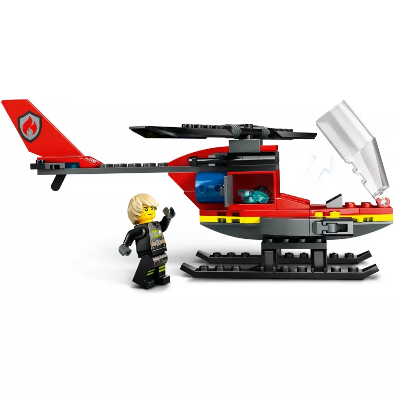LEGO City gaisrinis sraigtasparnis 60411 konstruktorius, 85 dalys, besisukantys sparnai, 1 minifigūrėlė, amžius 5+ (220×90×60 mm)
