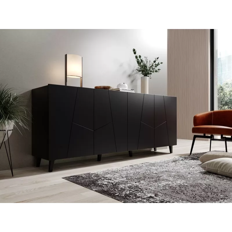 Komoda Cama Meble ETNA 2000×420×820 mm, juoda matinė, medžio drožlių plokštė