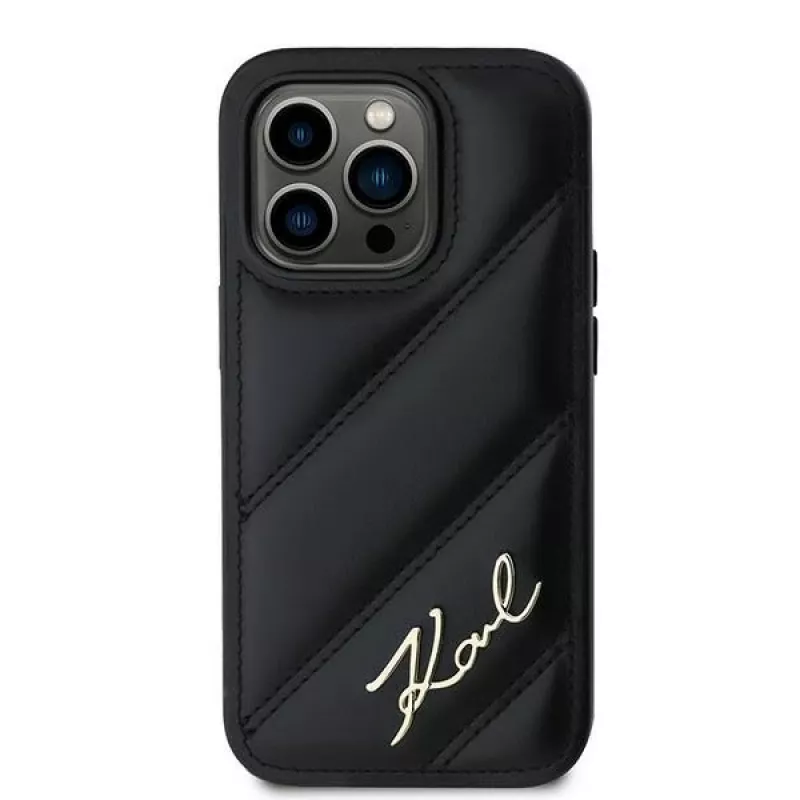 Karl Lagerfeld Apple iPhone 13 Karl Lagerfeld Diagonal Quilted Script (KLHCP13XPQDSMGK) Telefono dėklas juodas
