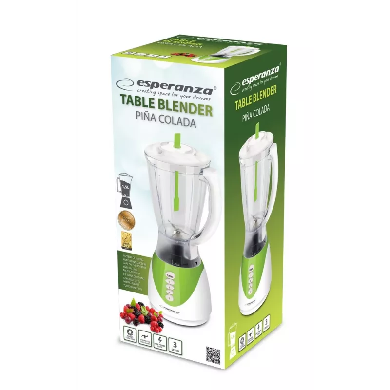 Stalinis plaktuvas ESPERANZA EKM023G Piña Colada Green, 350 W, 1,5 l ąsotis, 3 programos, nerūdijančio plieno peiliai