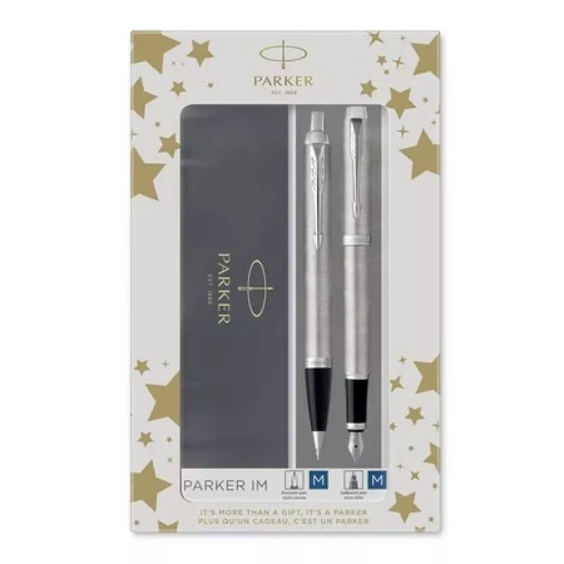 Parker IM Brushed Metal C.C. DuoSet 2183058 plunksnakočio ir tušinuko dovanų rinkinys
