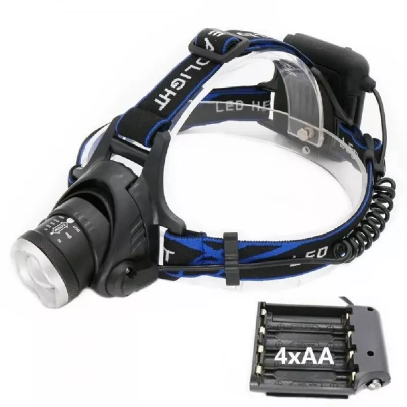 Galvos juostos žibintuvėlis ESPERANZA EOT005 — LED Cree T6, 3 W, 600 lm, AA x2, aliuminio korpusas, atsparus vandeniui, atsparus smūgiams, reguliuojama galvos juosta