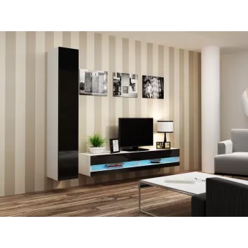 TV staliukas Cama Meble VIGO NEW 30/180/40, baltas viršus, juodas blizgus rėmas, 1800×400×300 mm