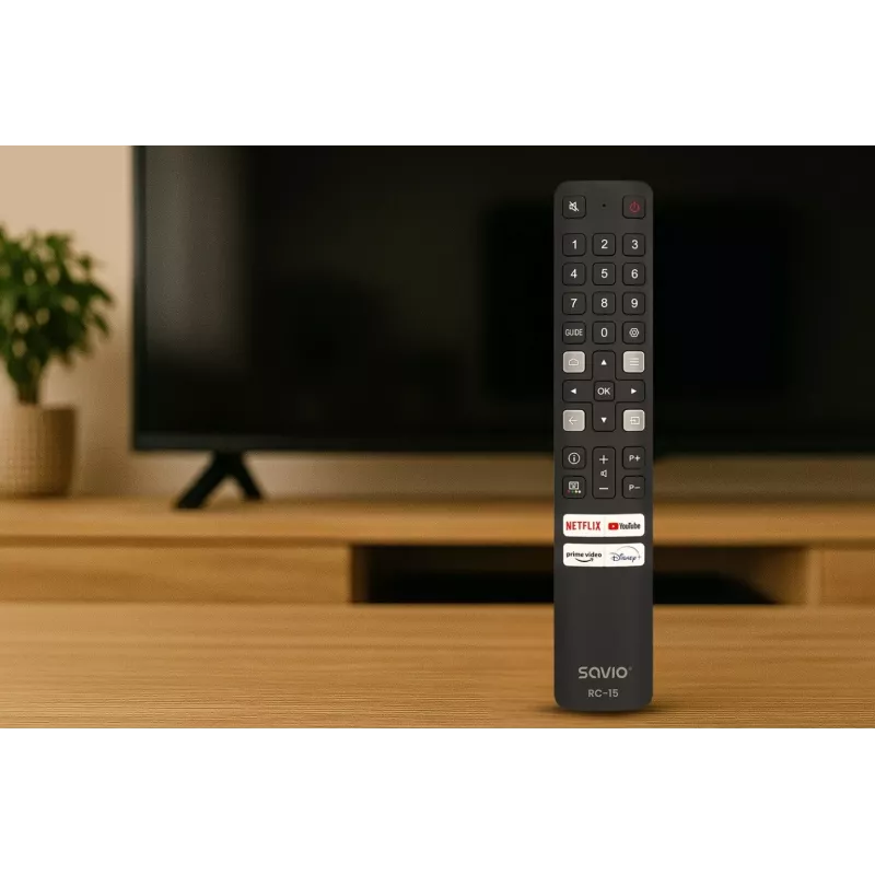 SAVIO universalus televizoriaus nuotolinio valdymo pultas RC-15, skirtas TCL SMART TV, IR belaidis, juodas, veikimo nuotolis 10 m