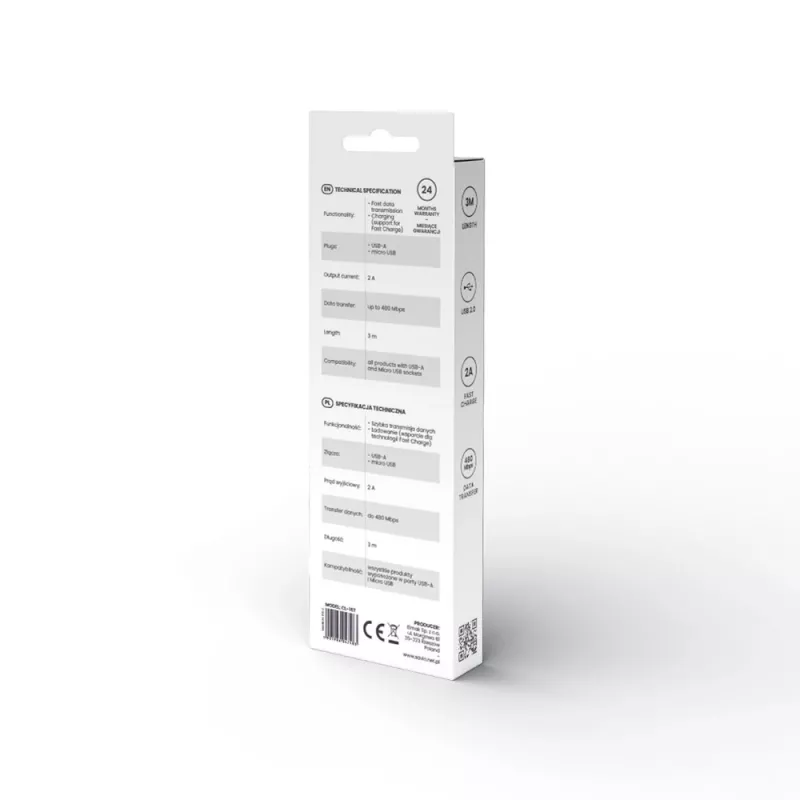 Savio USB 2.0 USB A - Micro USB White CL-167 3 m laidas