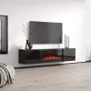 TV spintelė cama meble LUXE 301126 su įmontuotu elektriniu židiniu, 182,6×34,5×37,5 cm, juoda blizgi