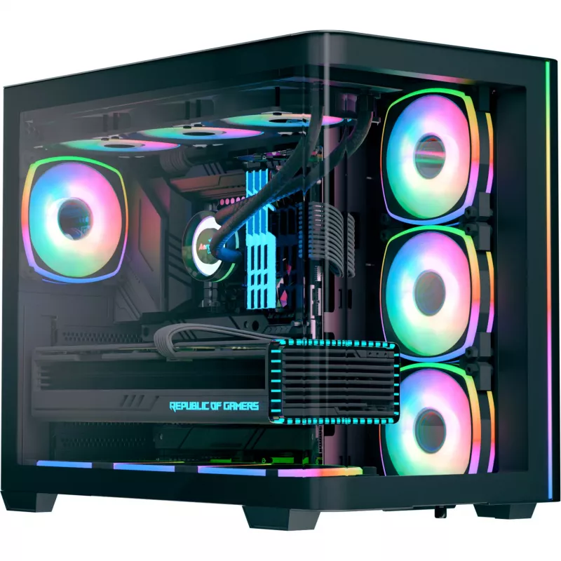 Tower PC Case AEROCOOL P500C EVO-G-BK-v1 su 2 grūdinto stiklo plokštėmis, juodas