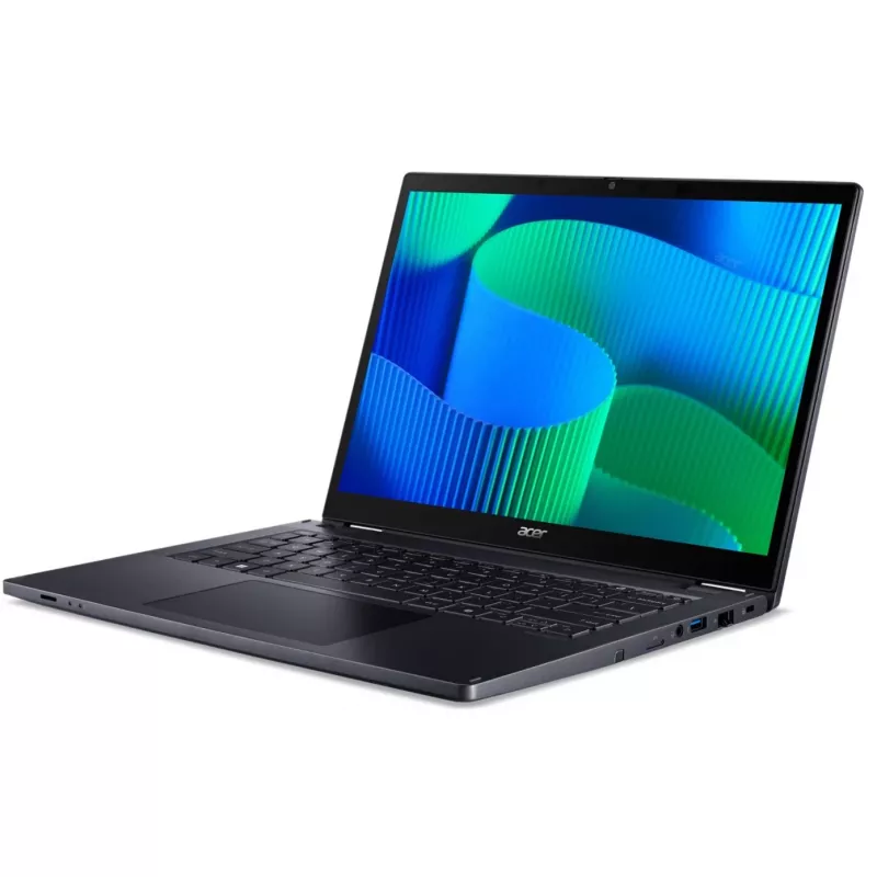 Hibridinis (2-in-1) nešiojamas kompiuteris Acer TravelMate TMP414RN-54-TCO-74CP — 14 colių WUXGA jutiklinis, Intel Core Ultra 7 155U, 16 GB DDR5, 512 GB SSD, 4G, Windows 11 Pro, mėlynas