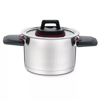 Puodas Maestro MR-3530-22 — nerūdijantis plienas, 22 cm skersmuo, 4,2 l, tinka indukcijai, stiklinis dangtis, sulankstoma plastikinė rankena
