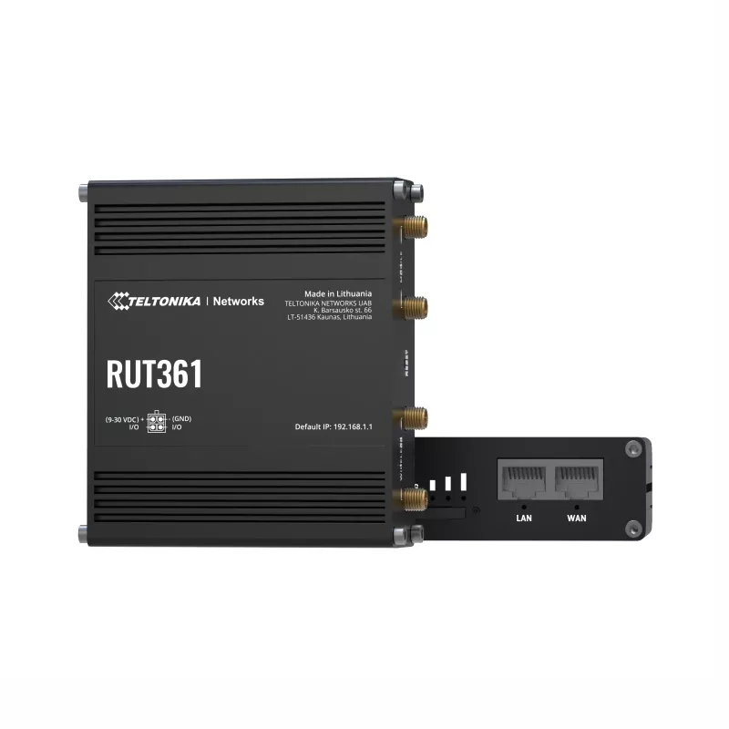 Teltonika pramoninis 4G LTE maršrutizatorius RUT361 Cat 6 LTE, WiFi 4, 2x RJ45 100 Mb/s, IP30