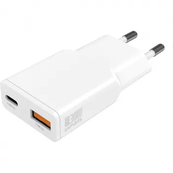 Įkroviklis 4smarts PDPlug Duos plonas išmaniesiems telefonams planšetėms baltas AC greitas įkrovimas
