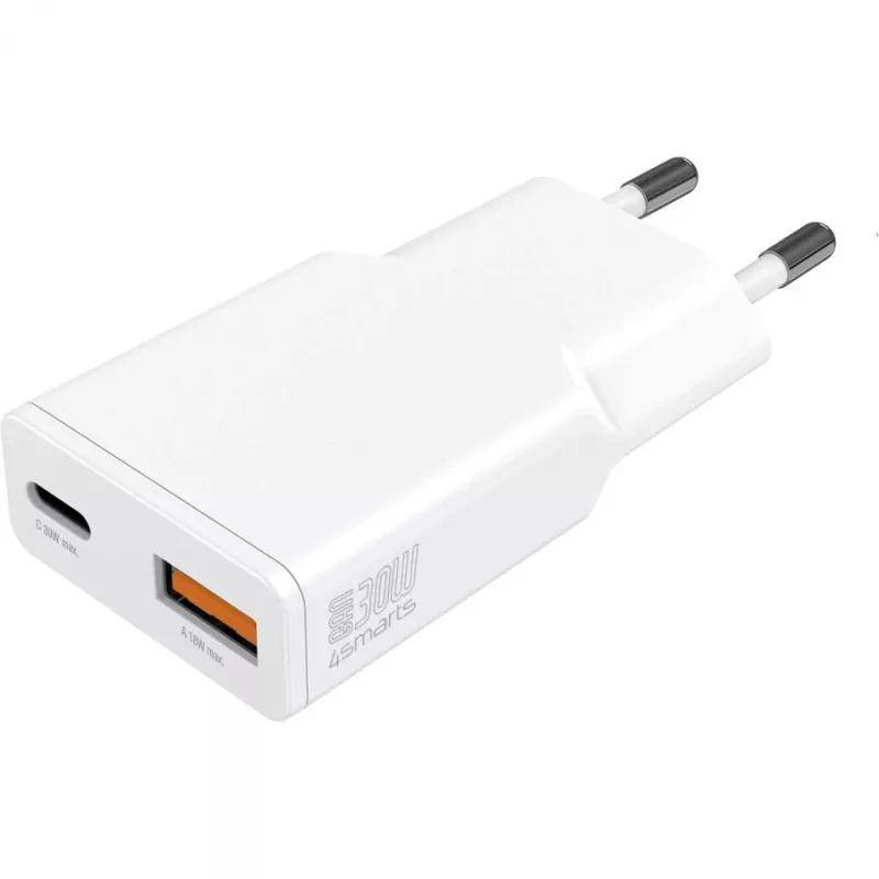 Įkroviklis 4smarts PDPlug Duos plonas išmaniesiems telefonams planšetėms baltas AC greitas įkrovimas