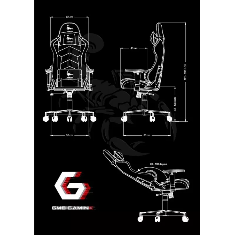 Žaidimų kėdė GEMBIRD GC-SCORPION-04X juodai oranžinė ergonomiško dizaino, reguliuojama sėdynė, aukšta atlošo dalis