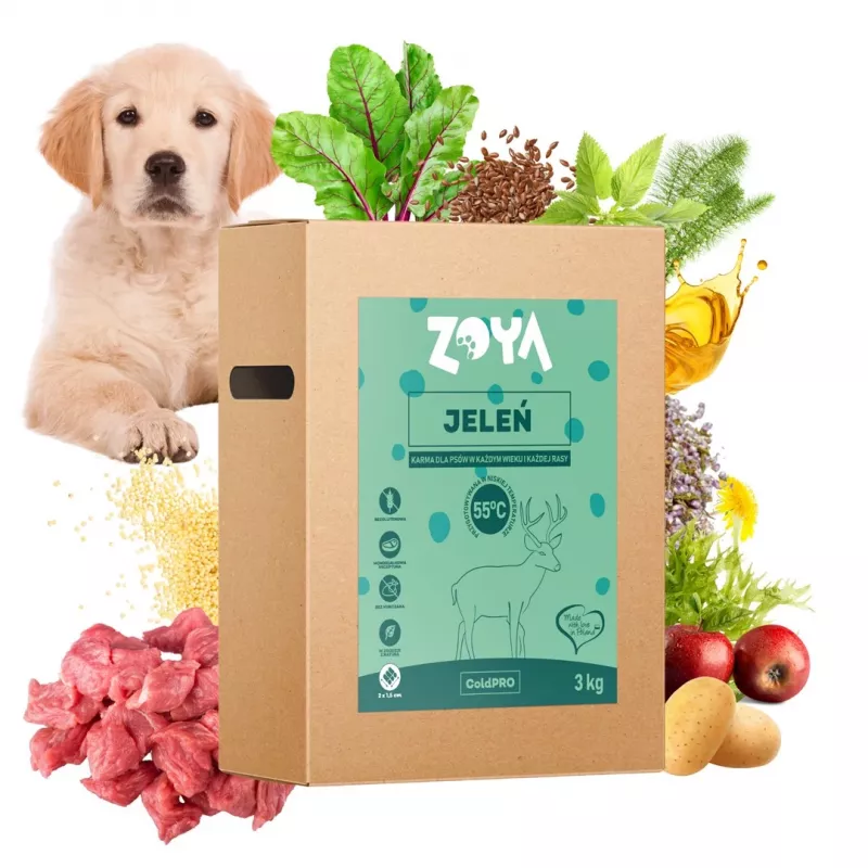 Sausas šunų maistas ZOYA ColdPRO Deer 3 kg — suaugusiems šunims, riboto ingredientų kiekio elnienos formulė, 26% baltymų, 9,5% riebalų
