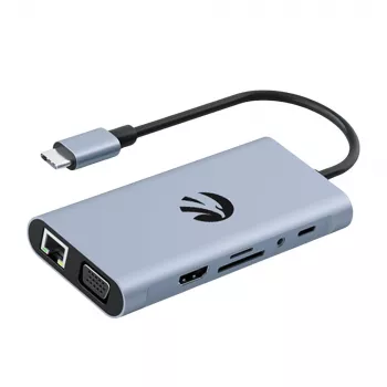 USB-C adapteris Hawk HW-HUB801 8-in-1 su HDMI ir Ethernet