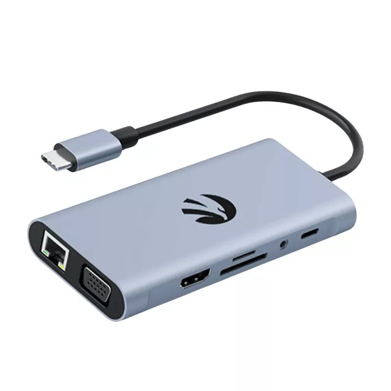 USB-C adapteris Hawk HW-HUB801 8-in-1 su HDMI ir Ethernet