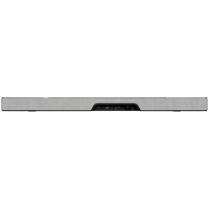 Garso juostos garsiakalbis KLIPSCH 1073541 — 3.1.2 kanalai, 100 W RMS, įmontuotas žemų dažnių garsiakalbis, pilka/riešutmedžio spalva