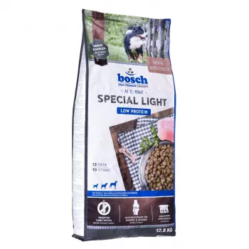 Sausas šunų maistas Bosch Light 12,5 kg — vištiena, jauniems šunims, 13% baltymų, 10% riebalų, 12,5 kg maišas
