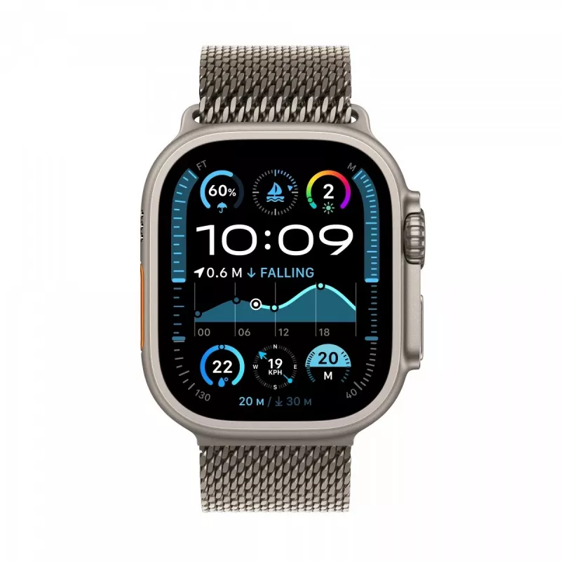 Watch Ultra 2 GPS + Cellular 49 mm Natural Titanium Case su Natural Titanium Milanese Loop - M