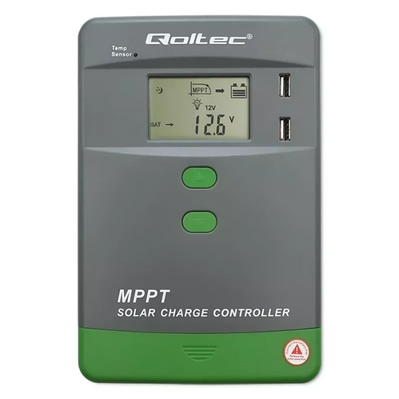 Saulės MPPT įkrovimo valdiklis QOLTEC 40 A 12 V/24 V su LCD ekranu