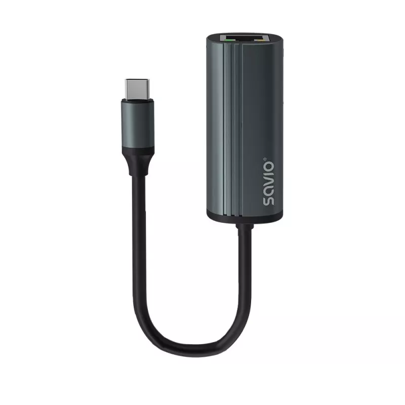SAVIO Adapter USB-C 3.1 Gen.1 (M) į RJ-45 Gigabit Ethernet (F), 1000 Mbps, AK-56, pilka