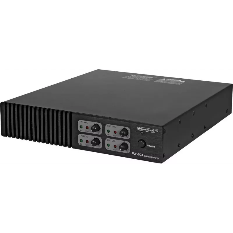 4 kanalų D klasės stiprintuvas Omnitronic DJP-604 — 600 W RMS bendra galia