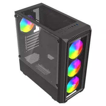 PC Cube Case SAVIO Noctis Glass RGB — Black, ATX/Micro-ATX, 210×410×450 mm, 3×120 mm front fans