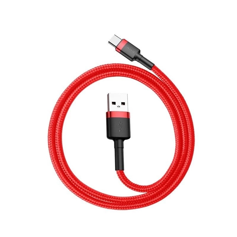 USB 2.0 A į USB-C laidas Baseus CATKLF-B09 1m QC3.0 nailoninis pintas raudonas, greitas įkrovimas ir duomenų sinchronizavimas