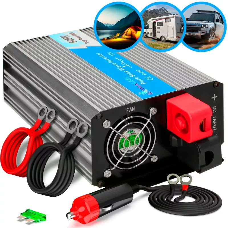 Įtampos keitiklis Extralink OPIP-500W 12V 500W gryna sinusoidė
