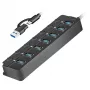 USB 3.2 Gen1 7 prievadų šakotuvas su atskirais jungikliais, juodas