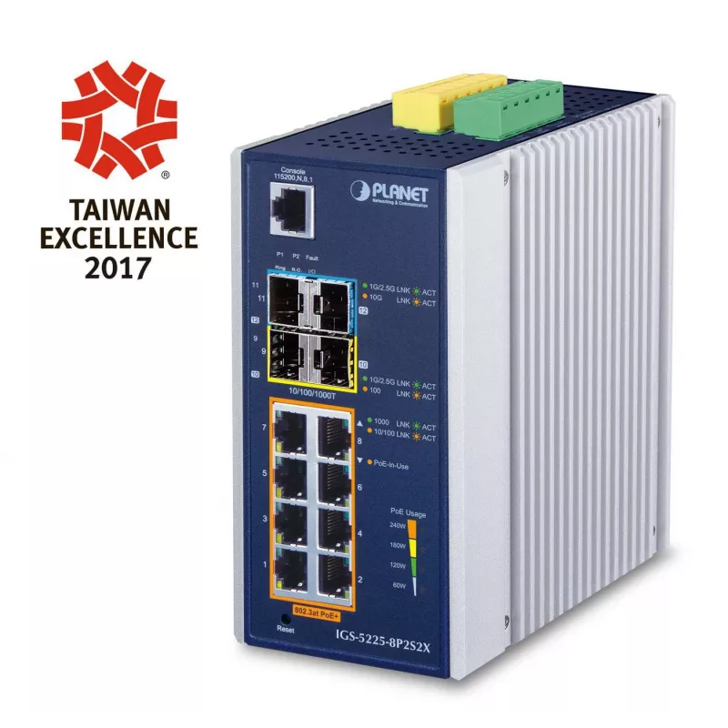 Valdomas L3 Gigabitinio Etherneto komutatorius PLANET IGS-5225-8P2S2X